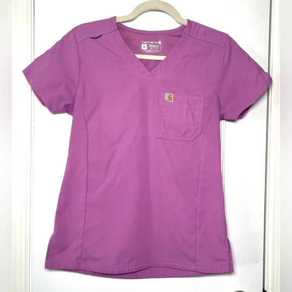 Carhartt WOMEN'S RUGGED FLEX® PEAK TUCK-IN SCRUB TOP in Thistle Purple Size XS - Picture 4 of 9